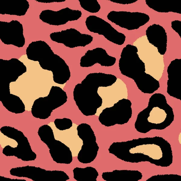 Абстрактный современный леопардовый бесшовный рисунок. Животные модного происхождения. Розовый и желтый векторный инвентарь для печати, открытки, открытки, ткани, текстиля. Современный орнамент стилизованной кожи — стоковый вектор