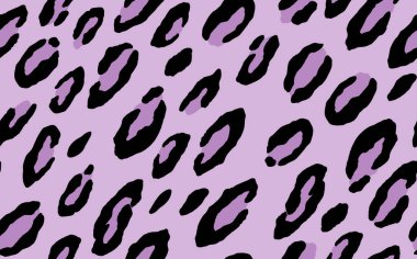 Soyut modern leopar pürüzsüz desen. Hayvanlar modaya uygun arka plan. Parmak izi, kart, kartpostal, kumaş ve tekstil için mor ve siyah dekoratif vektör stok çizimi. Modern stilize cilt süsü