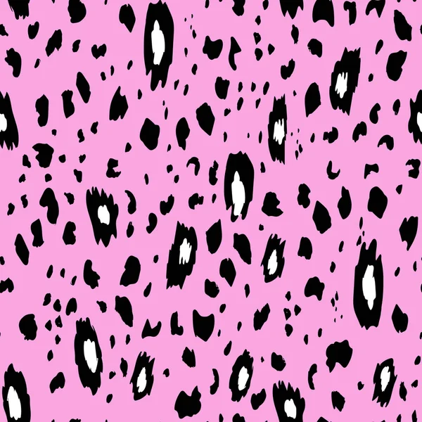 Abstract modern leopard seamless pattern. Animals trendy background. Pink and black decorative vector stock illustration for print, card, postcard, fabric, textile. Modern ornament of stylized skin — Stock Vector