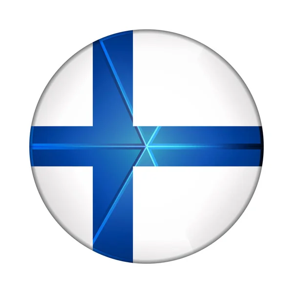 Glazen lichtbal met vlag van Finland. Ronde bol, sjabloon icoon. Fins nationaal symbool. Glanzende realistische bal, 3D abstracte vector illustratie gemarkeerd op een witte achtergrond. Grote bubbel — Stockvector