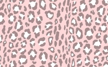 Soyut modern leopar pürüzsüz desen. Hayvanlar modaya uygun arka plan. Baskı, kart, kartpostal, kumaş ve tekstil için pembe ve beyaz dekoratif vektör çizimi. Modern stilize cilt süsü
