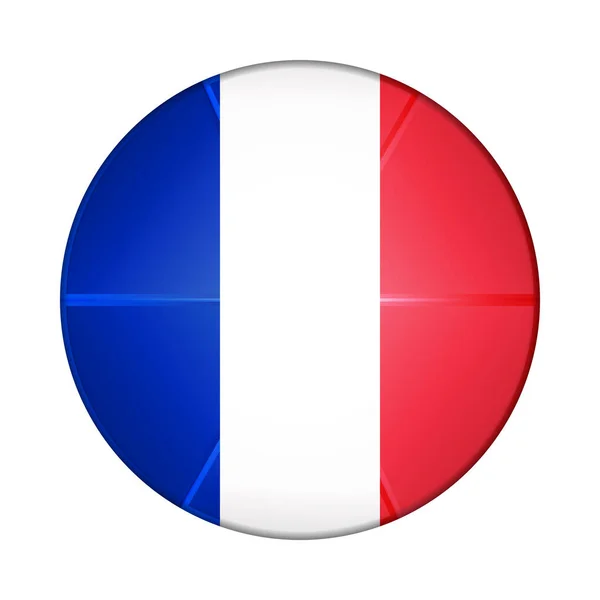 Boule lumineuse en verre avec drapeau de France. Sphère ronde, icône modèle. Le symbole national français. Boule réaliste brillante, illustration vectorielle abstraite 3D surlignée sur fond blanc. Grande bulle — Image vectorielle