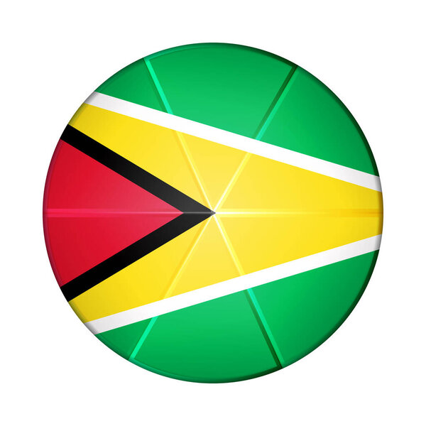 Glass light ball with flag of Guyana. Round sphere, template icon. National symbol. Glossy realistic ball, 3D abstract vector illustration highlighted on a white background. Big bubble