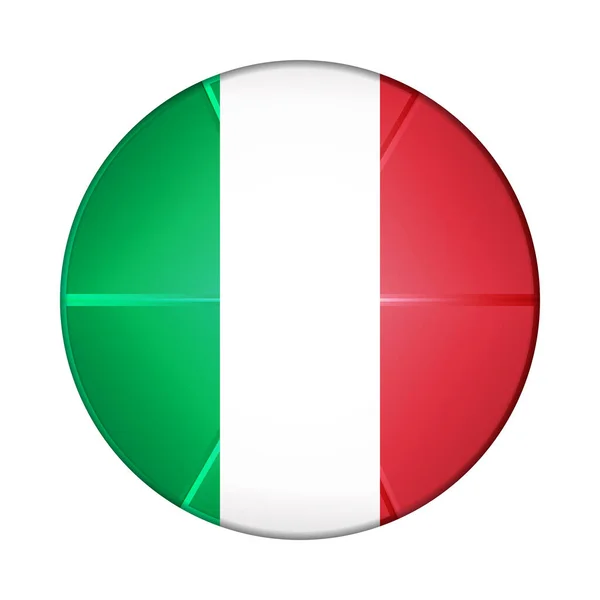 イタリアの国旗がついたガラスのライトボール。丸い球、テンプレートアイコン。イタリアの国民的シンボル。光沢のある現実的なボール、白い背景に強調された3D抽象的なベクトルイラスト。大きなバブル — ストックベクタ