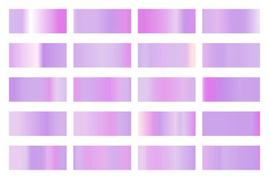 Parlak renkli hologramı olan metalik gradyan koleksiyonu. Holografik folyo dokusu, altın gül, pembe ve altın oyma. Çerçeve, kurdele, sınır, diğer tasarım için vektör ayarlandı