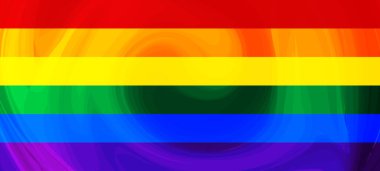 Bayrak LGBT kare simgesi, rozet veya düğme. Şablon tasarımı, vektör çizimi. Aşk kazanır. Gökkuşağı renklerinde LGBT sembolü. Eşcinsel gururu kumaş arka planı