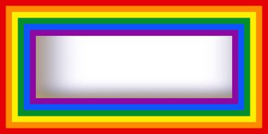 Bayrak LGBT simgeleri, kare kare. Şablon sınırı, vektör çizimi. Aşk kazanır. Gökkuşağı renklerinde LGBT sembolleri. Gay gurur koleksiyonu