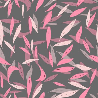 El çizimi yaprakları olan dikişsiz bir çiçek. Güzel bir sonbahar geçmişi var. Tropik pembe dallar. Modern çiçek kompozisyonları. Duvar kağıdı, poster, kart, kumaş ve tekstil için moda vektör stoku çizimi.