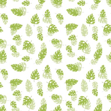 El çizimi, egzotik canavar yaprakları olan çiçek gibi pürüzsüz. Tatlı yaz geçmişi. Tropik yeşil dallar. Modern çiçek kompozisyonları. Duvar kağıdı, kumaş ve tekstil için moda vektör illüstrasyonu