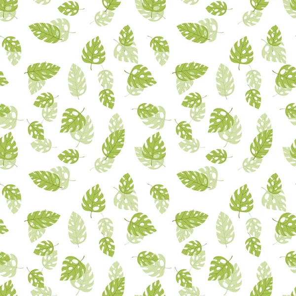 Floral inconsútil con hojas de monstera exóticas de color dibujado a mano. Lindo fondo de verano. Ramas verdes tropicales. Composiciones florales modernas. Ilustración de vectores de moda para papel pintado, tela, textil — Vector de stock