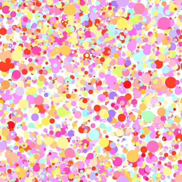 Abstract hand drown polka dots background. White dotted seamless pattern with rainbow circles. Template design for for Birthday, party holiday, banner, textile, fabric. Summer confetti illustration — Stock Vector