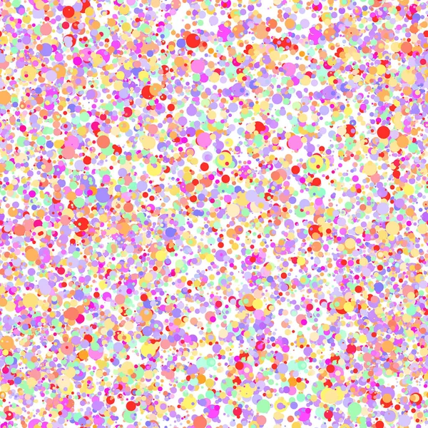 Abstract hand drown polka dots background. White dotted seamless pattern with rainbow circles. Template design for for Birthday, party holiday, banner, textile, fabric. Summer confetti illustration — Stock Vector