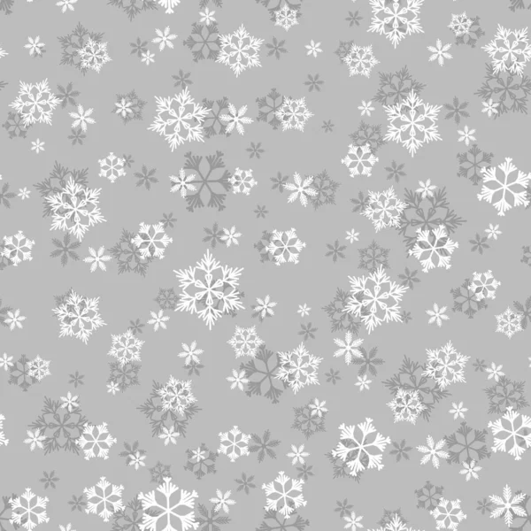 Winter seamless pattern with white snowflakes on grey background. Vector illustration for fabric, textile wallpaper, posters, gift wrapping paper. Christmas vector illustration. Falling snow — Stock Vector