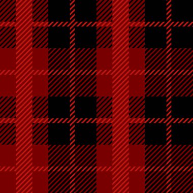 Kırmızı ve siyah İskoçya tekstil deseni. Kumaş dokusu tartan ekoseli. Kumaş, kart ve kumaş için soyut geometrik arkaplan. Monokrom grafik yinelenen tasarım. Modern kare süs.