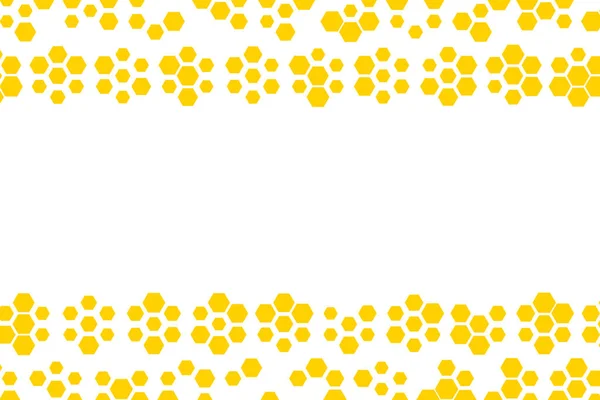 배경에는 황금색 벌집 모양 이 있다. 벡터 일러스트. 번쩍이는 효과를 가진 패턴. 초대, 포스터, 카드, 깃발, 발표등을 위한 템플릿. 복사 공간 — 스톡 벡터