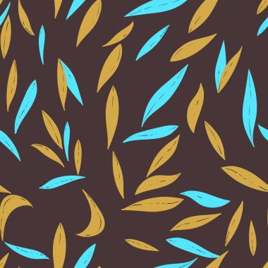 El çizimi yaprakları olan dikişsiz bir çiçek. Güzel bir sonbahar geçmişi var. Tropik pembe dallar. Modern çiçek kompozisyonları. Duvar kağıdı, poster, kart, kumaş ve tekstil için moda vektör stoku çizimi.