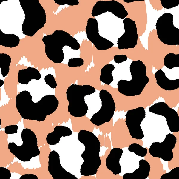 Abstract modern luipaard naadloos patroon. Dieren trendy achtergrond. Zwarte en beige decoratieve vector stock illustratie voor print, kaart, ansichtkaart, stof, textiel. Moderne ornament van gestileerde huid — Stockvector