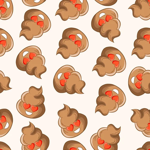 Seamless pattern with kawaii poop on white background. Cartoon poo, feces icons. Shit patterns, evil turd. Vector illustration for invitation, poster, card, fabric, textile. Doodle style — Stock Vector