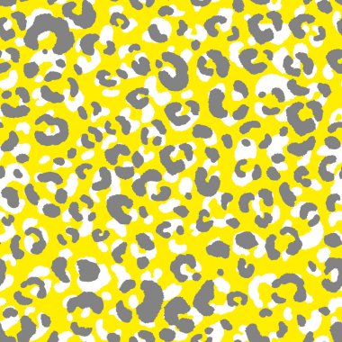 Soyut modern leopar pürüzsüz desen. Hayvanlar modaya uygun arka plan. Baskı, kart, kartpostal, kumaş ve tekstil için sarı ve gri dekoratif vektör çizimi. Modern stilize cilt süsü