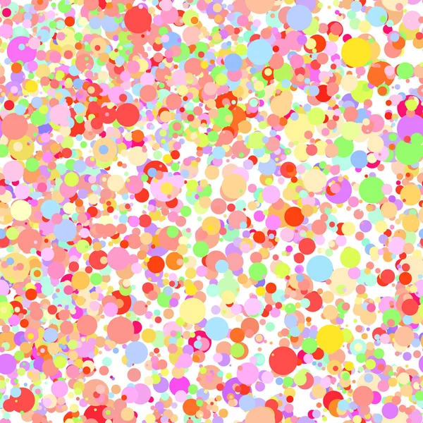 Abstract hand drown polka dots background. White dotted seamless pattern with rainbow circles. Template design for for Birthday, party holiday, banner, textile, fabric. Summer confetti illustration — Stock Vector