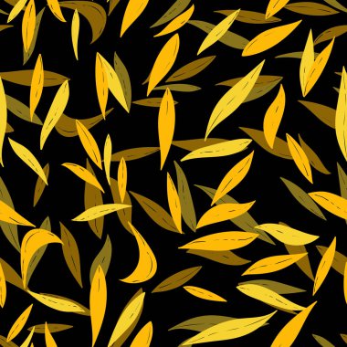 El çizimi yaprakları olan dikişsiz bir çiçek. Güzel bir sonbahar geçmişi var. Tropik pembe dallar. Modern çiçek kompozisyonları. Duvar kağıdı, poster, kart, kumaş ve tekstil için moda vektör stoku çizimi.