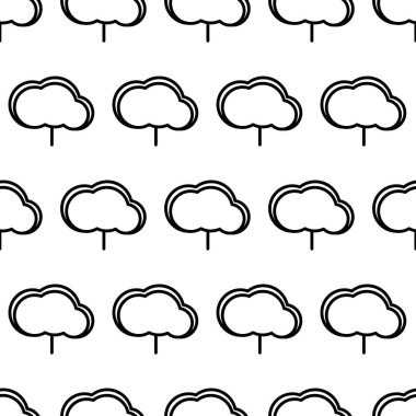 Ağaç simgesiyle siyah ve beyaz desenli. Vektör ağaçları sembol işareti. Bitkiler, baskı, kart, kartpostal, kumaş ve tekstil için peyzaj tasarımı. İş fikri kavramı