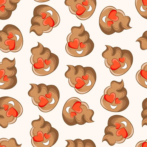 Seamless pattern with kawaii poop on white background. Cartoon poo, feces icons. Shit patterns, evil turd. Vector illustration for invitation, poster, card, fabric, textile. Doodle style — Stock Vector