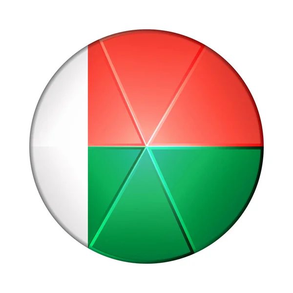 Bola de luz de vidro com bandeira de Madagascar. Esfera redonda, ícone de modelo. Símbolo nacional. Bola realista brilhante, ilustração vetorial abstrata 3D destacada em um fundo branco. Grande bolha — Vetor de Stock