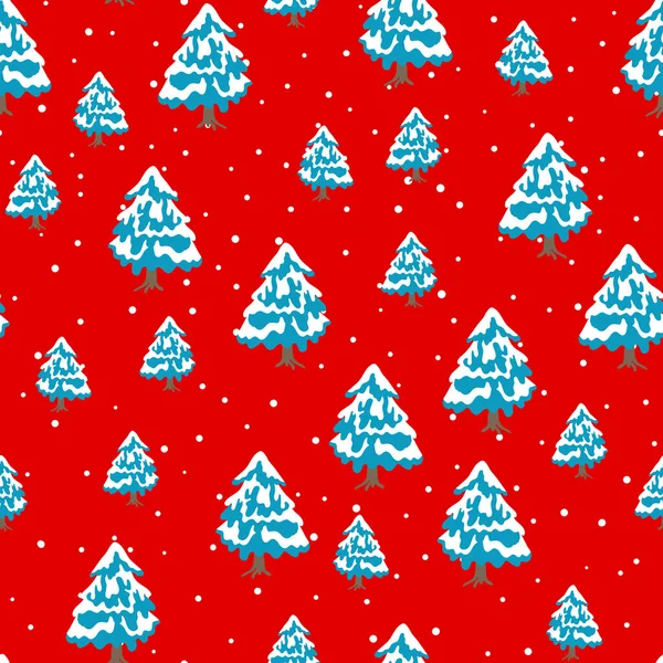 Modèle sans couture d'hiver avec arbre de Noël et flocons de neige sur fond de couleur. Illustration vectorielle pour tissu, papier peint textile, affiches, papier cadeau. Joyeux Noël et Nouvel An vecteur. — Image vectorielle