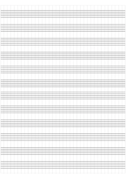 Papier graphique. Papier quadrillé imprimable avec portées sur fond blanc. Une feuille de musique vierge avec bâton. Modèle géométrique pour la composition, l'éducation, l'école. Papier doublé réaliste format blanc A4 — Image vectorielle