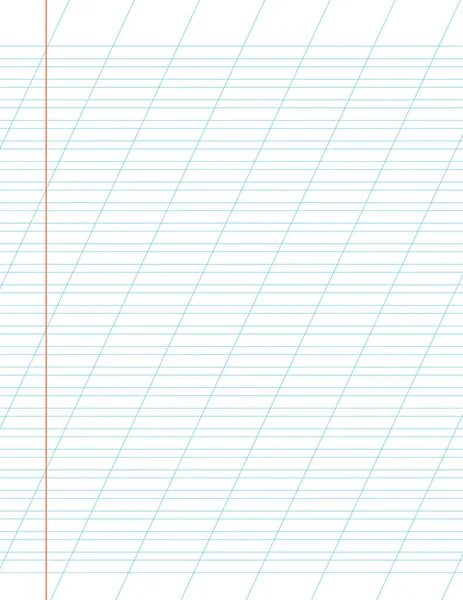 Grafiskt papper. Tryckbart fodrat rutnätspapper med horisontala, diagonala linjer. Geometriskt mönster för skolan, sned anteckningsbok. Realistiska fodrade papper tom storlek Brev. Övningssida för kalligrafi — Stock vektor