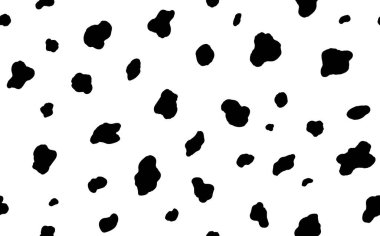 Soyut modern Dalmaçya kürksüz deseni. Hayvanlar modaya uygun arka plan. Parmak izi, kart, kartpostal, kumaş ve tekstil için siyah beyaz vektör çizimi. Modern stilize cilt süsü