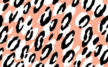Soyut modern leopar pürüzsüz desen. Hayvanlar modaya uygun arka plan. Baskı, kart, kartpostal, kumaş ve tekstil için turuncu ve siyah dekoratif vektör çizimi. Modern stilize cilt süsü