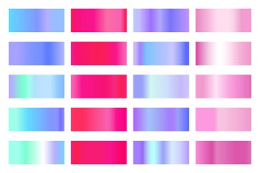 Parlak renkli hologramı olan metalik gradyan koleksiyonu. Holografik folyo dokusu, altın gül, mavi ve altın oyma. Çerçeve, kurdele, sınır, diğer tasarım için vektör ayarlandı