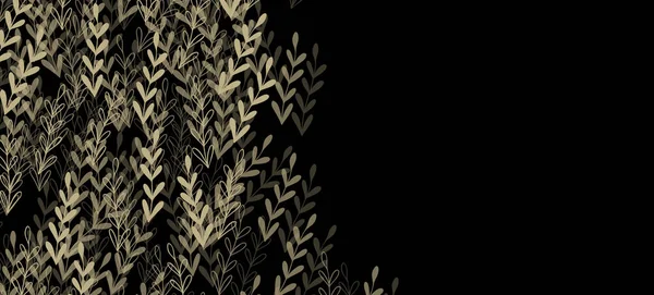Blommig svart fana med ritade grå exotiska blad. Naturbegreppsdesign. Moderna blomsterkompositioner med sommargrenar. Vektor illustration på temat ekologi, natura, miljö — Stock vektor