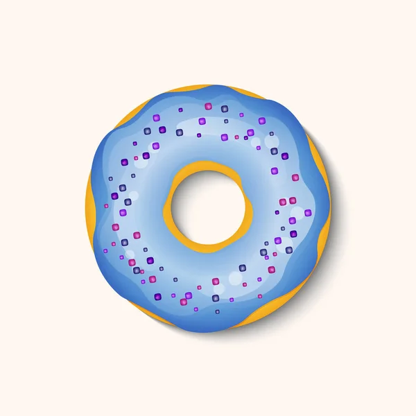 Donut mit farbigem Zuckerguss und buntem Puder auf weißem Hintergrund. 3D realistische Lebensmittel-Ikone. Vorlage modernes Design für Einladung, Plakat, Karte, Stoff. Realistische Vektorillustration — Stockvektor