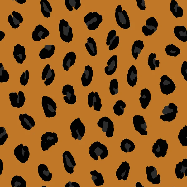 Abstrakt modern leopard sömlös mönster. Djur trendig bakgrund. Orange och svart dekorativ vektor illustration för tryck, kort, vykort, tyg, textil. Modern prydnad av stiliserad hud — Stock vektor