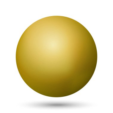 Cam altın top ya da değerli inci. Parlak gerçekçi top, beyaz arkaplanda işaretlenmiş üç boyutlu soyut vektör çizimi. Gölgeli büyük metal baloncuk