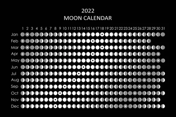 Календар 2022 Місяць. Астрологічний дизайн календаря. планувальник. Місце для наклейок. Планувальник циклу місяця макет. Ізольований чорно-білий фон — стоковий вектор