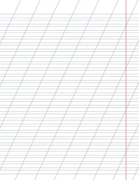 Papier graphique. Papier quadrillé ligné imprimable avec lignes couleur horisontales, diagonales. Modèle géométrique pour l'école, cahier oblique. Papier doublé réaliste format blanc Lettre. Page d'exercice pour la calligraphie — Image vectorielle