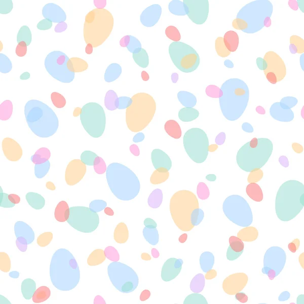 Szczęśliwego Wielkanocy bezproblemowy wzór z kolorowych jaj na białym tle. Projektowanie kropek na karty, pocztówki, tapety, plakaty. Ilustracja wektora. Styl kreskówki — Wektor stockowy