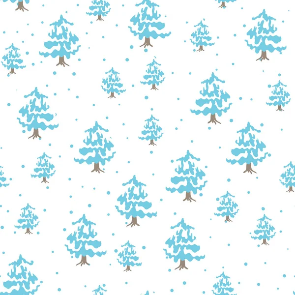 Modèle sans couture d'hiver avec arbre de Noël et flocons de neige sur fond blanc. Illustration vectorielle pour tissu, papier peint textile, affiches, papier cadeau. Joyeux Noël et Nouvel An vecteur — Image vectorielle