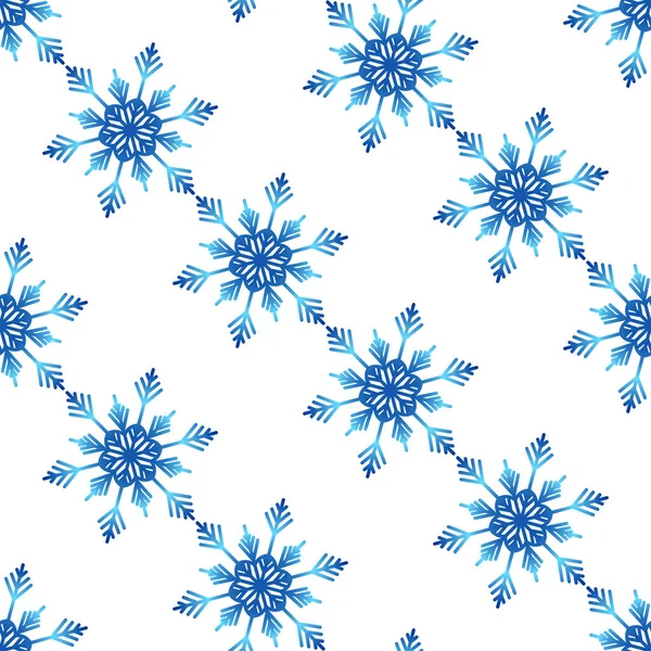 Winternahtloses Muster mit bunten Schneeflocken auf weißem Hintergrund. Vektor-Illustration für Stoff, Textiltapeten, Poster, Geschenkpapier. Weihnachtsvektorillustration — Stockvektor