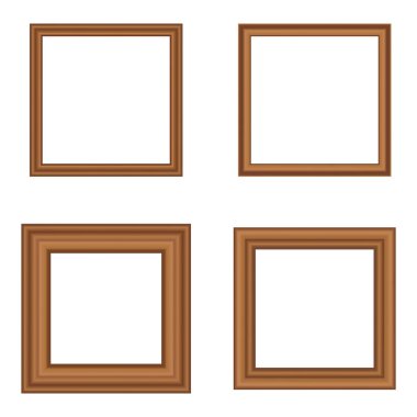 Tasarımınız için bir dizi kare altın antika ahşap çerçeve. Klasik kılıf. Mesaj için yer. Antika altın sarısı, güzel dikdörtgen çerçeveler. Şablon vektör illüstrasyonu
