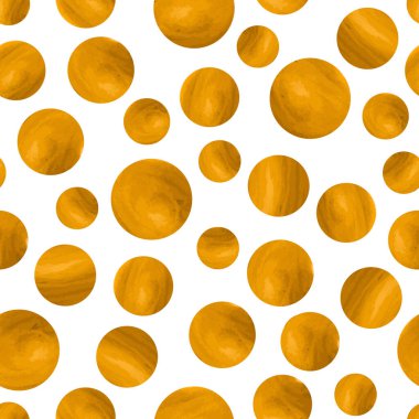 Soyut moda grunge polka noktaları arka planda. Altın desenli daireleri olan beyaz, pürüzsüz bir desen. Davetiye, poster, kart, el ilanı, afiş, tekstil, kumaş için şablon tasarımı. Yarıton kartı