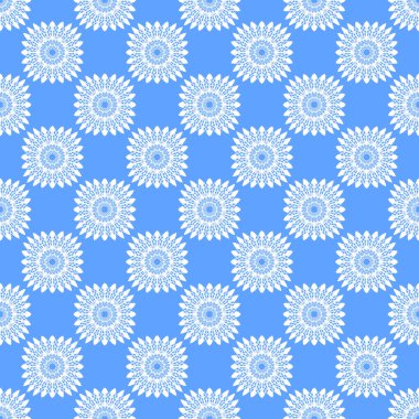 Mavi zemin üzerinde beyaz kar taneleri olan kışın pürüzsüz deseni. Kumaş, tekstil duvar kağıtları, posterler, hediye ambalaj kağıtları için vektör çizimi. Noel vektör illüstrasyonu. Yağan kar