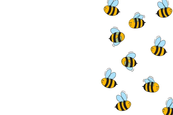 Cartoon carino ape mascotte. Merry bee con un tavolo vuoto. Piccola vespa. Personaggio vettoriale. Icona dell'insetto. Modello di progettazione vacanza per invito, carte, carta da parati, scuola, asilo. Copia spazio — Vettoriale Stock