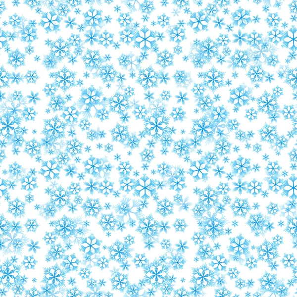 하얀 배경에 다양 한 빛깔의 눈송이가 달린 겨울 솔기없는 무늬가 있다. 벡터 삽화, 직물 벽지, 포스터, 선물 포장지등 이 있습니다. 크리스마스 벡터 삽화 — 스톡 벡터
