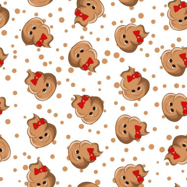 Seamless pattern with kawaii poop on white background. Cartoon poo, feces icons. Shit patterns, evil turd. Vector illustration for invitation, poster, card, fabric, textile. Doodle style