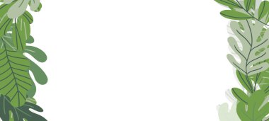 Renkli egzotik yapraklı çiçek web afişi. Doğa konsepti tasarımı. Yaz dallı modern çiçek kompozisyonları. Ekoloji, natura, çevre teması üzerine vektör illüstrasyonu